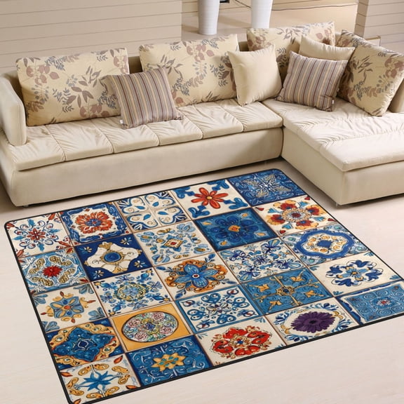 63x48in Area Rug Machine Washable Floor Mats Skid-Resistant Backing Carpet for Home Kitchen Bedroom Various Brightly Colored Shapes