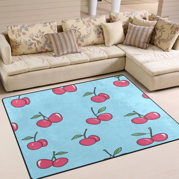 63x48in Area Rug for Living Room Non-Slip Carpet Soft and Washable Floor Mat for Home Comfort Cartoon Cherry Pattern