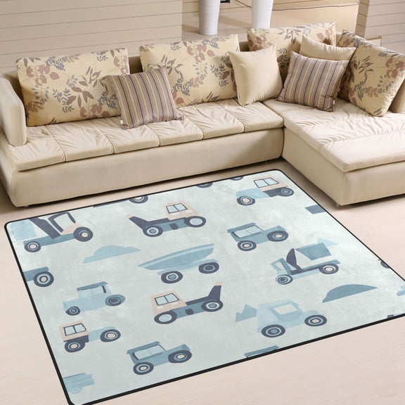 63x48in Area Rug for Living Room Non-Slip Carpet Soft and Washable Floor Mat for Home Comfort Construction Vehicles