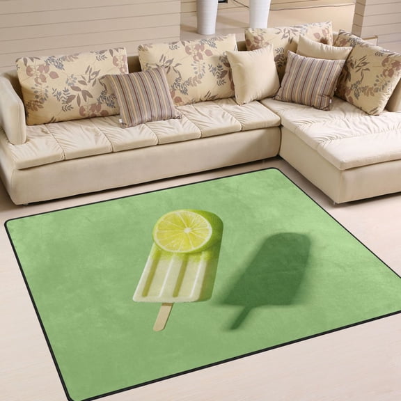 63x48in Area Rug for Living Room Non-Slip Carpet Soft and Washable Floor Mat for Home Comfort Lemon and Lime Popsicle