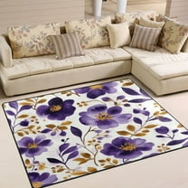 63x48in Area Rug for Living Room Non-Slip Carpet Soft and Washable Floor Mat for Home Comfort Purple and Gold Floral