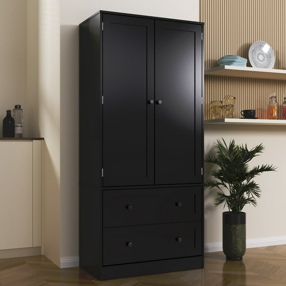 64.2" Tall Black Kitchen Pantry Cabinet, Kitchen Storage Cabinet with Doors and Drawers, Freestanding Wooden Storage Cabinet for Kitchen, Dining Room