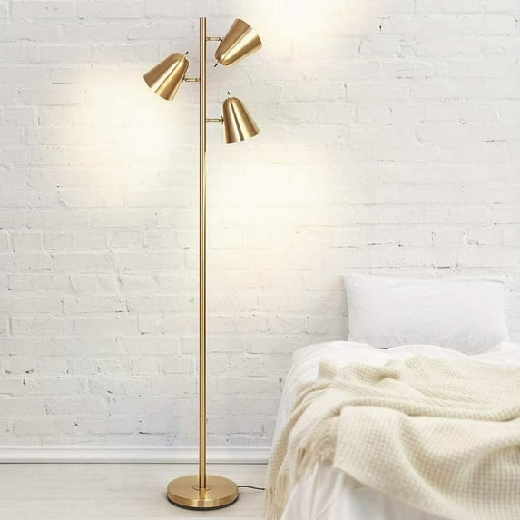 OLOV 64 in 3-Light Modern Adjustable Gold Floor Lamp with Metal Shades