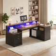 thumbnail image 1 of 64.4" Modern L Shaped Desk with Drawers, Fluted Home Office Desk with LED Lights and Power Outlets, Wood Executive Desk with File Cabinet Monitor Stand, Black, 1 of 10