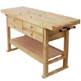 thumbnail image 1 of 64.5" × 20" Wood Workbench with Four Drawers, Bottom Shelf, Adjustable Handle, Rubber Wood, 1 of 11