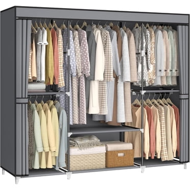 64.5" Portable Closet Wardrobe With Cover - 5 Hanging Rods, 6 Shelves, Freestanding Clothing Organizer, Black