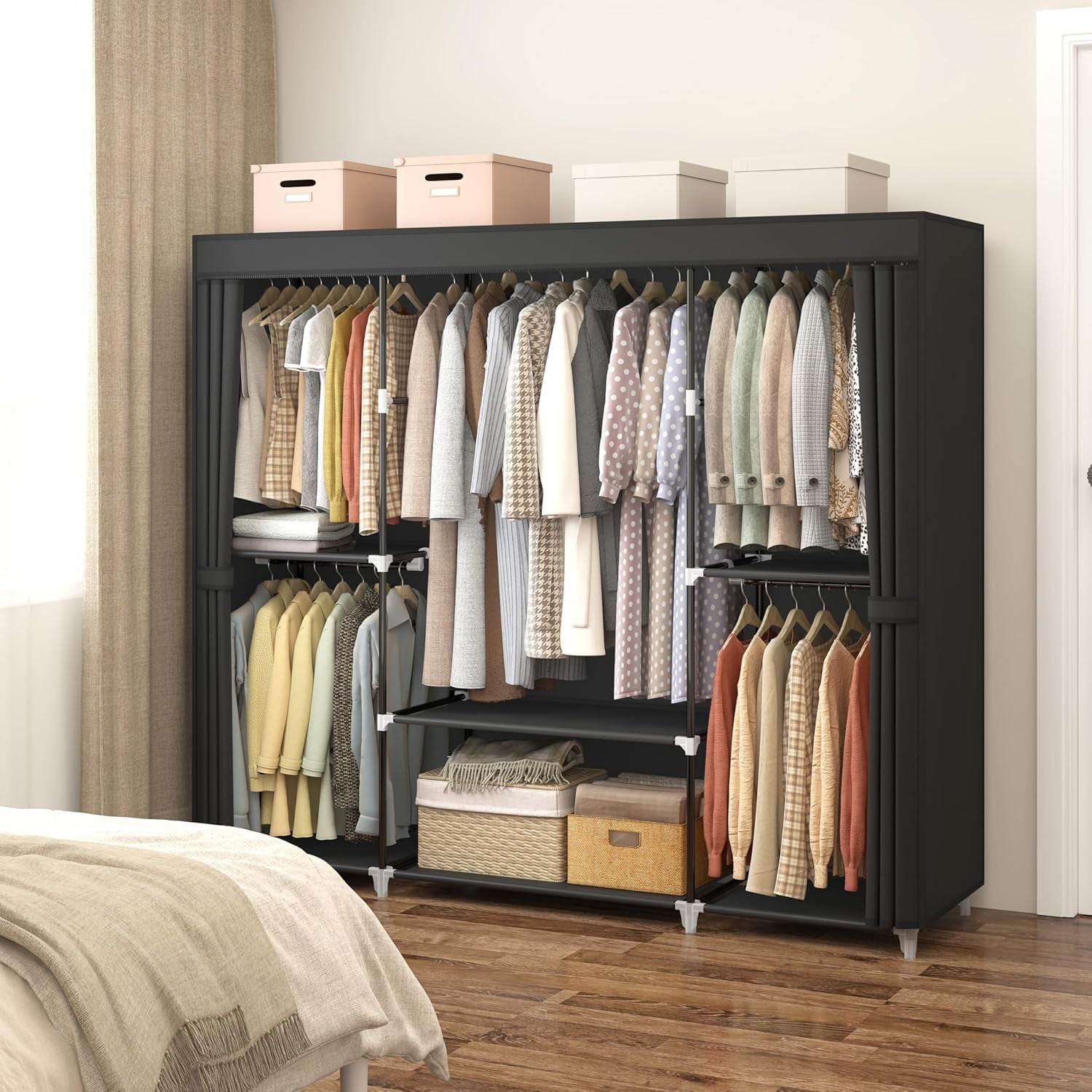 64.5" Closet Wardrobe, Portable Closet for Bedroom, Freestanding