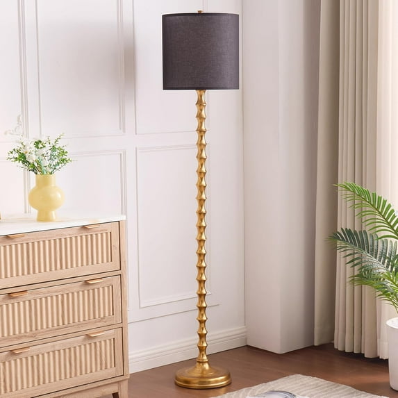 64.5" Gold Floor Lamp with Black Lampshade for Living Room & Bedroom, Antique Standing Lamp for Home Office, Corner