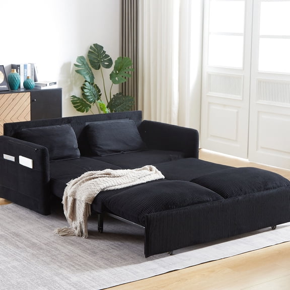 64.5 Inch Convertible Corduroy Sofa with Iron Frame Hinges - Durable for Long-term Use