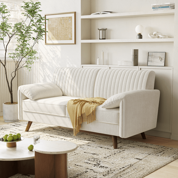 64.5"W Chenille Loveseat Sofa Couch with Padded Arms for Living Room, Bedroom, Apartment and Small Space, Beige