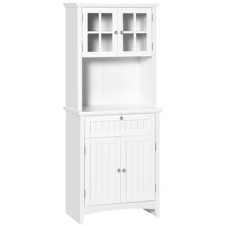 64.5" White Kitchen Buffet with Hutch - Glass Door Storage Cabinet with Microwave Space & Drawer (27"W x 15.8"D)