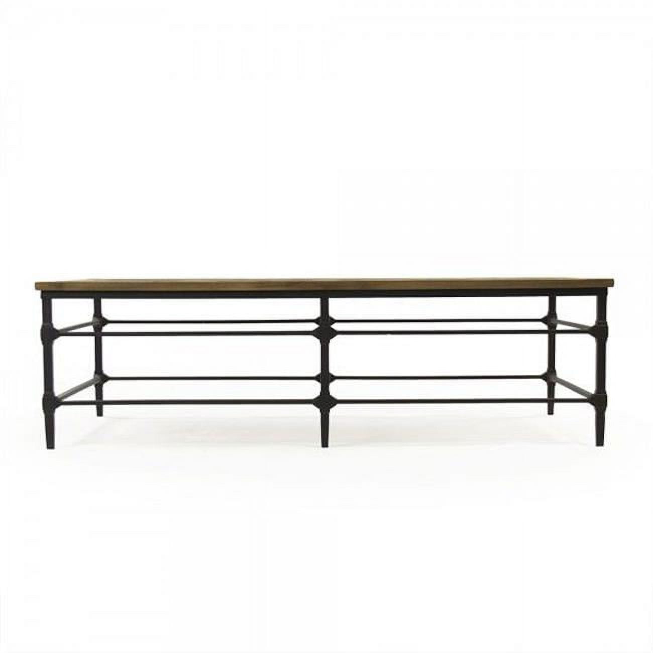 Aveline Rectangular Pine Coffee Table with Metal Base and Storage