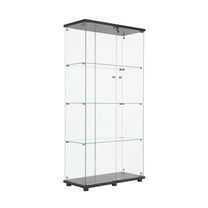64.56" Glass Display Cabinet with 4 Shelves - Two Door Black Glass Curio Cabinet for Collectibles, Books & Decor