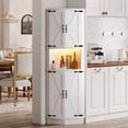 thumbnail image 1 of 64.6" Farmhouse Corner Cabinet with LED Light, Tall Bathroom Cabinet with 4 Barn Doors and 5 Tier Shelves, Freestanding Corner Bar Cabinet with USB Ports & Outlets for Living Room, Kitchen, Bar, 1 of 8