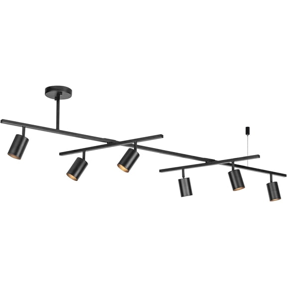 64" 6-Light Track Lighting, Matte Black Finish, Center Swivel Bar, Adjustable Heads, GU10 Base, Dimmable, Modern Industrial Lighting