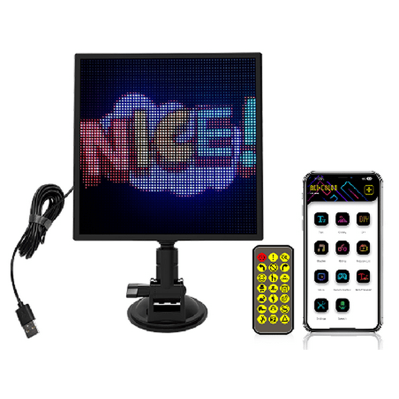 6464 Pixel (4096 LED Beads) Smart Car LED Screen, 176176mm Sound Reactive Display with App & Remote Control, 5V/2A 10W ABS+PC Interior Light Panel