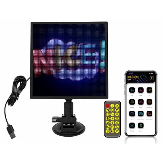6464 Pixel (4096 LED Beads) Smart Car LED Screen, 176176mm Sound Reactive Display with App & Remote Control, 5V/2A 10W ABS+PC Interior Light Panel