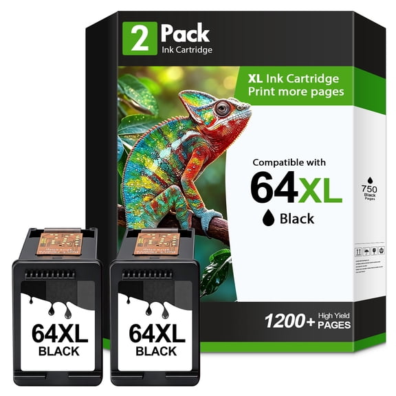 64XL Ink Cartridges Compatible for HP 64 64XL Black Ink Cartridges for HP Envy Photo 7855 7858 7155 7120 7800 6255 6252 7158 7164 Printer2 x Black