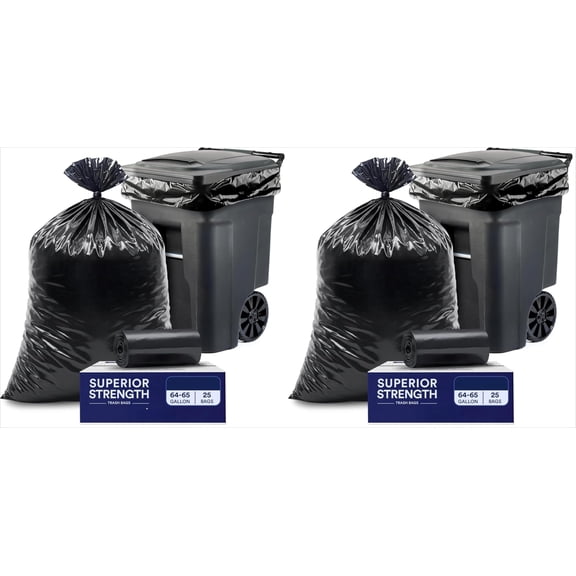 64-65 Gallon Black Trash Bags, Heavy Duty Toter Can Liners, Tear & Leak-Proof, Industrial Strength, 25 Count, Large Garbage Bags for Kitchen & Commercial Use 1.2 Mil, 50" x 60"