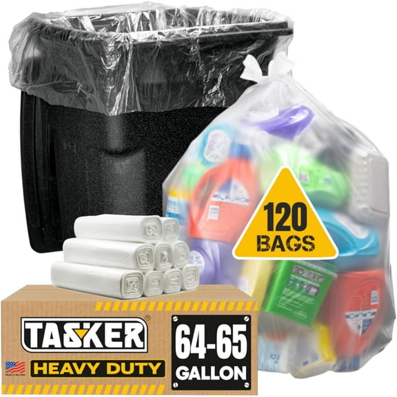 64-65 Gallon Clear Heavy Duty Trash Bags Recycling Bag 120 Count