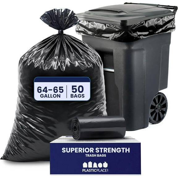 64-65 Gallon Trash Can Liners for Toter │   2.0 Mil │   Black Heavy Duty Garbage Bags │   50” x 60” (50 Count)