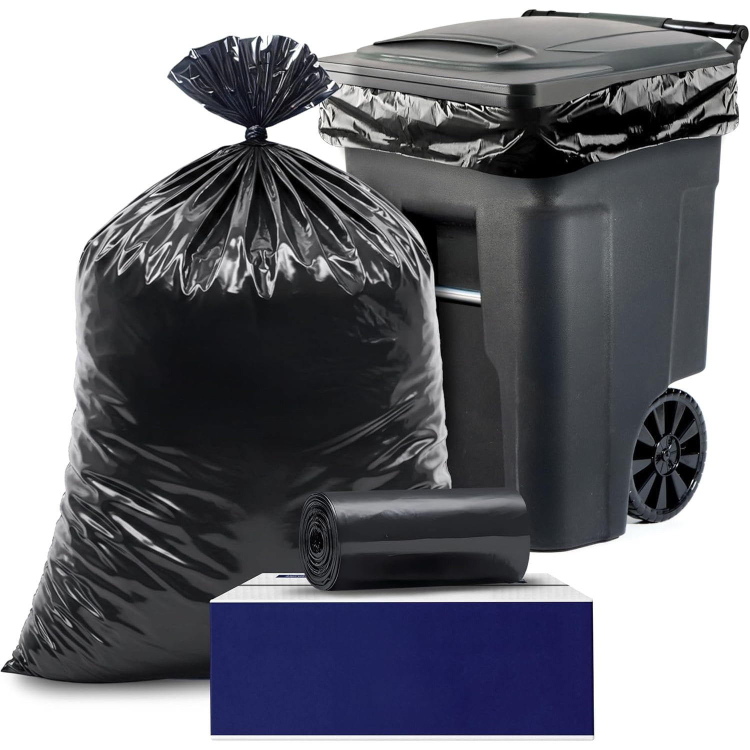 64-65 Gallon Trash Can Liners for Toter │ 2.0 Mil │ Black Heavy Duty Garbage Bags │ Rolls │ 49” x 59” (50 Count)