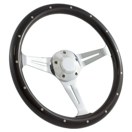 64-66 Jeep Cj5, Cj6 14" Wood Billet Polished Steering Wheel Set Adapter & Horn