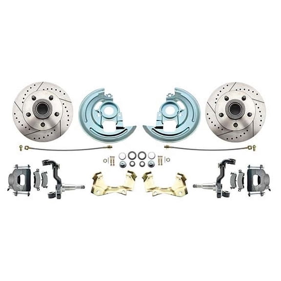 64-74 GM A/F/X Body 11 In Disc Brake Kit, Drill/Slot Rtr, Gry Caliper