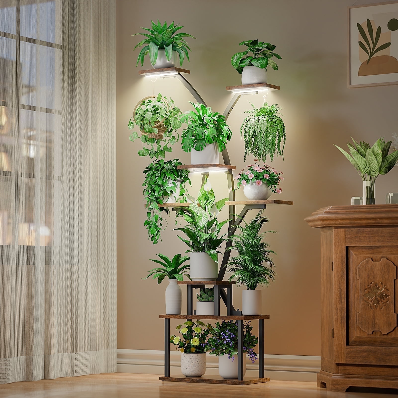 BACEKOLL 64.8" Tall Plant Stand Indoor with Grow Lights, 7 Tiered Metal ...