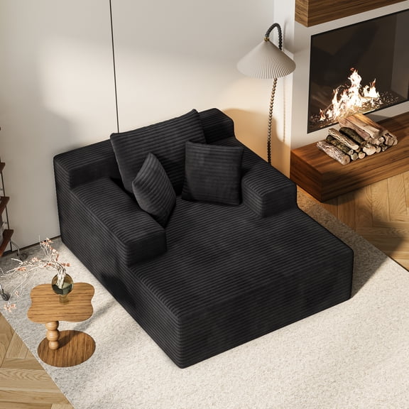 64.96-inch Indoor Recliner, Extra Large Upholstered Sofa Bed, Modern Deep-Seat Sofa, Comfortable Corduroy Sleep Bed, Suitable for Living Room and Bedroom, No Assembly Required (Black)