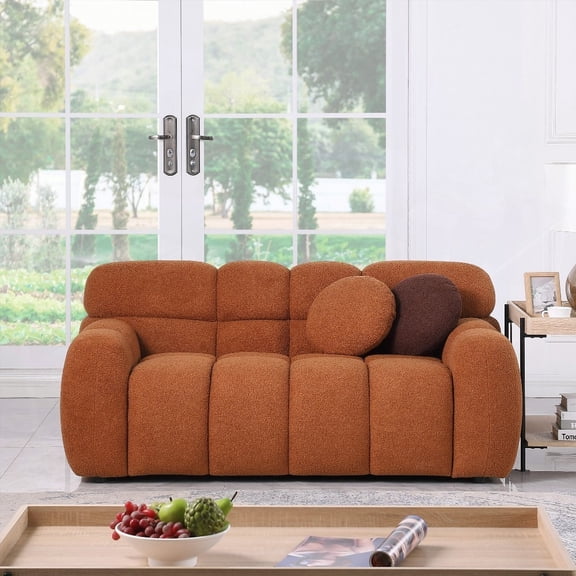 Modern 2-Seater Boucle Sofa - 64.98"L x 35.83"D, Light Brown for Living Room