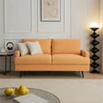 thumbnail image 1 of 64" Accent Sofa, Modern Linen Upholstered Twin Size Loveseat Sofa Couch with 2 Pillows and Metal Legs, Mid-Century Comfy 2-Seater Sofa with Padded Cushion and Armrest for Living Room Bedroom, Yellow, 1 of 7