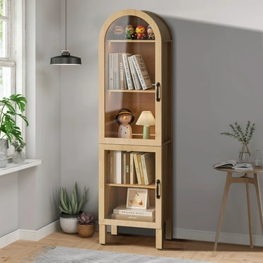 Arched Storage Display Cabinet with Door, Kitchen Pantry Storage Cabinets, Accent Curio Cabinet Bookcase for Living Room