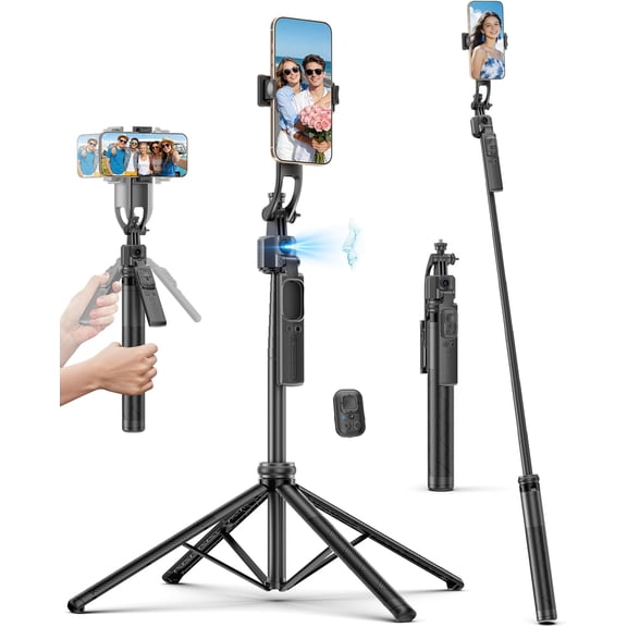 64" Auto Face Tracking Tripod, 360 Rotation Aluminum Quadrapod Selfie Stick with Remote, Phone Tripod Compatible with iPhone Android for Vlog TikTok Live Streaming
