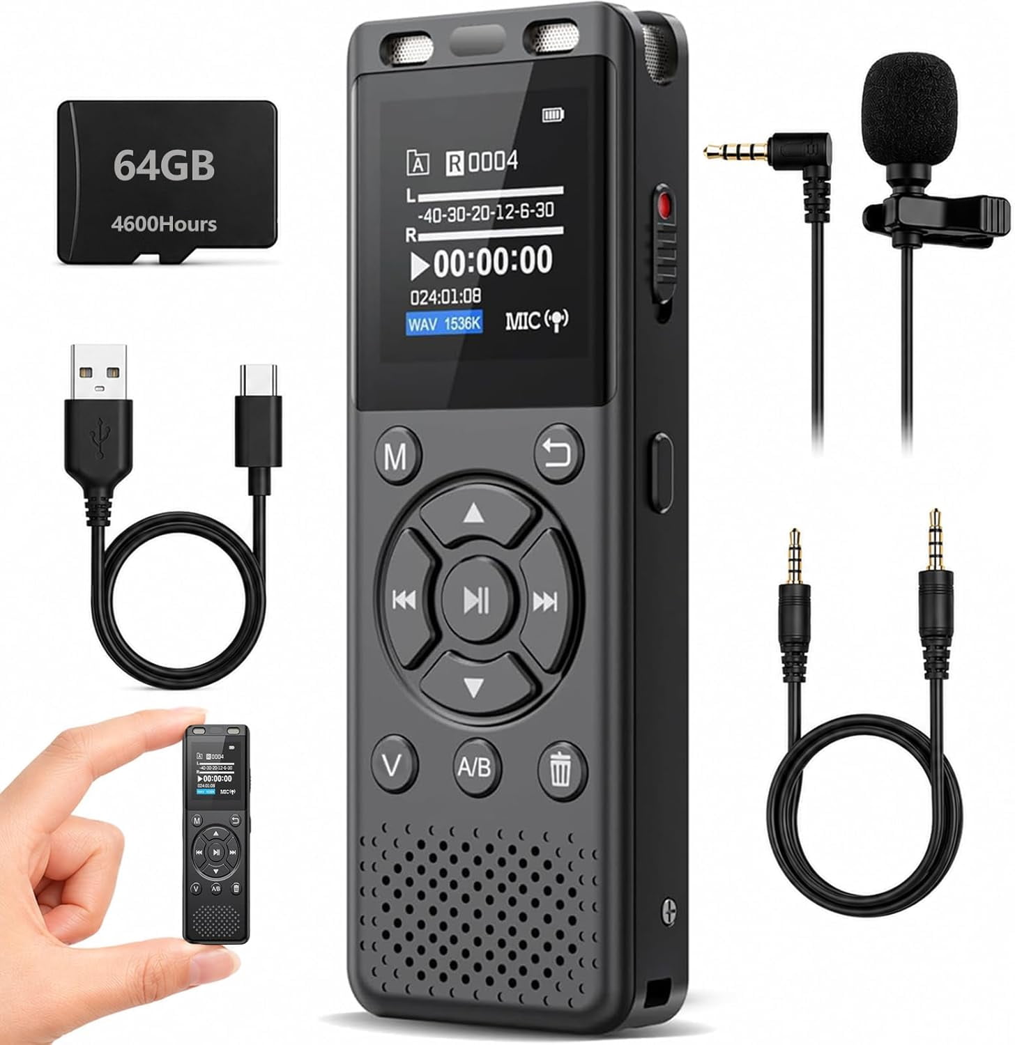 64 B Di ital Voice Recorder with Playback,Audio Recordin Device for Lectures Meetin /Classes/Interviews,Tape Recorder with Voice Activated,Password,Noise Reduction,A-B Repeat,MP3 Player Etc