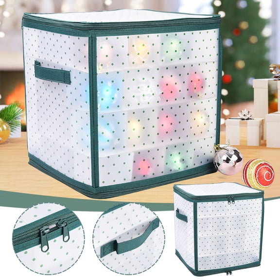 64 Baubles Christmas Ornament Storage Box - PVC Clear Dividers Tree Decoration Organizer, 12-Inch