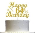 thumbnail image 1 of 64 Birthday Cake Topper Gold Glitter, Party Decoration Ideas, Sturdy Doubled Sided Glitter, Acrylic Stick. Made in USA (64th), 1 of 4