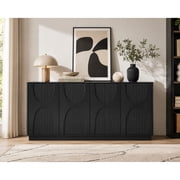 64" Black Fluted Sideboard Buffet Cabinet with Storage, Mid Century Modern Credenza, Adjustable Shelves, Coffee Bar Cabinet for Living Room Dining Room