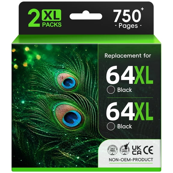 64xl Black Ink Cartridges Compatible for HP 64 Black Ink Cartridge for ENVY Photo 7855 7858 7155 6255 Printer, 2-Black