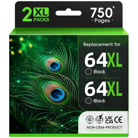 64XL Black Ink Cartridges Compatible for HP 64 Black Ink Cartridge for ENVY Photo 7855 7858 7155 6255 Printer, 2-Black