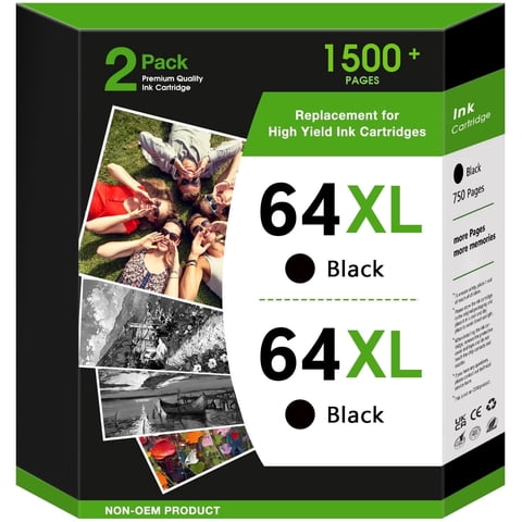 64XL Black Ink Cartridges Compatible for HP 64 Black Ink Cartridge for ENVY Photo 7855 7858 7155 6255 Printer, 2-Black