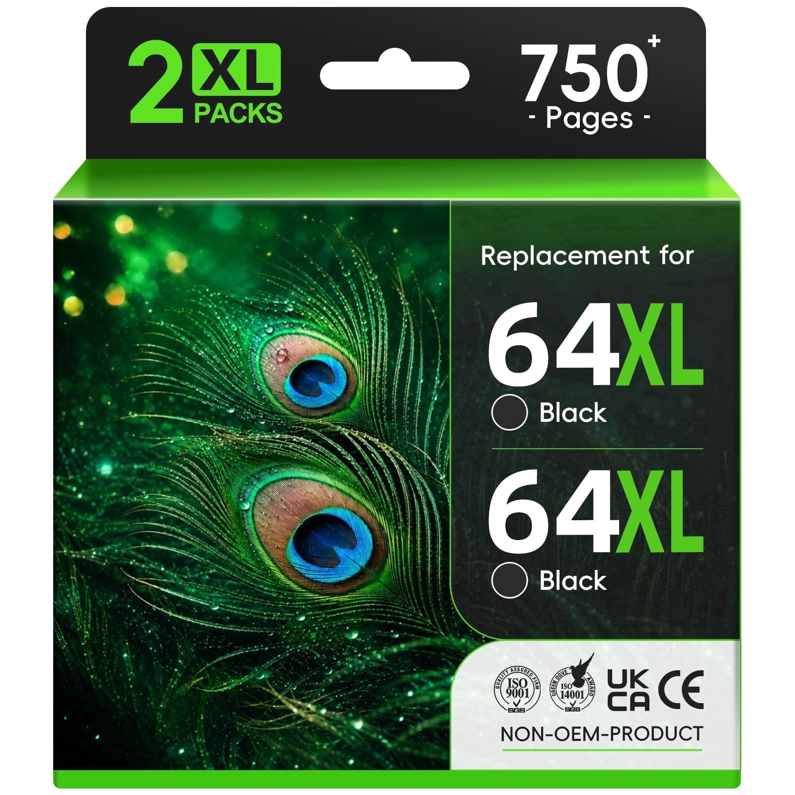 64xl Black Ink Cartridges Compatible for HP 64 Black Ink Cartridge for ENVY Photo 7855 7858 7155 6255 Printer, 2-Black