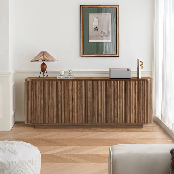 64" Buffet Sideboard Cabinet with Storage, Modern Wooden Fluted Accent Credenza with Adjustable Shelves, Walnut
