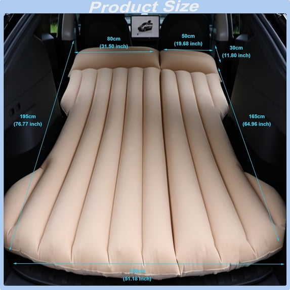 64" Car Inflatable Mattress, Soft & Foldable, Fits Multiple Vehicles. Equipped with Pump, Bag, Pillows and Support Piers, Great for Camping & Road Trips