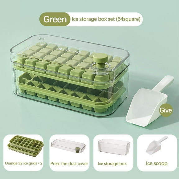 64-Cell Ice Tray with Easy Release Lid - 2-Layer Stackable Ice Maker Box for Freezer, Kitchen & Beverage Storage - 1-Pack
