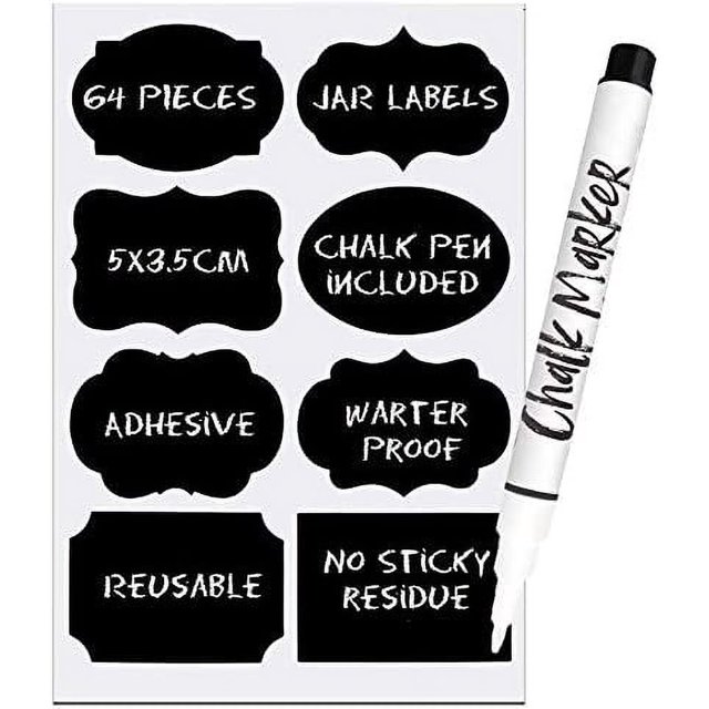 64 Chalkboard Labels for Storage Bins Dishwasher Safe Reusable Labels