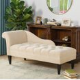 thumbnail image 1 of 64" Chenille Chaise Lounge Indoor, Upholstered Rolled Arm Lounge Chair with Wood Legs, Button Tufted Lounge Sofa for Living Room Bedroom Office, Beige, 1 of 9