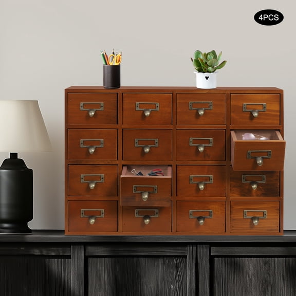 64-Drawer Storage Cabinet Pine Wood Furniture Tabletop Storage Box For Home