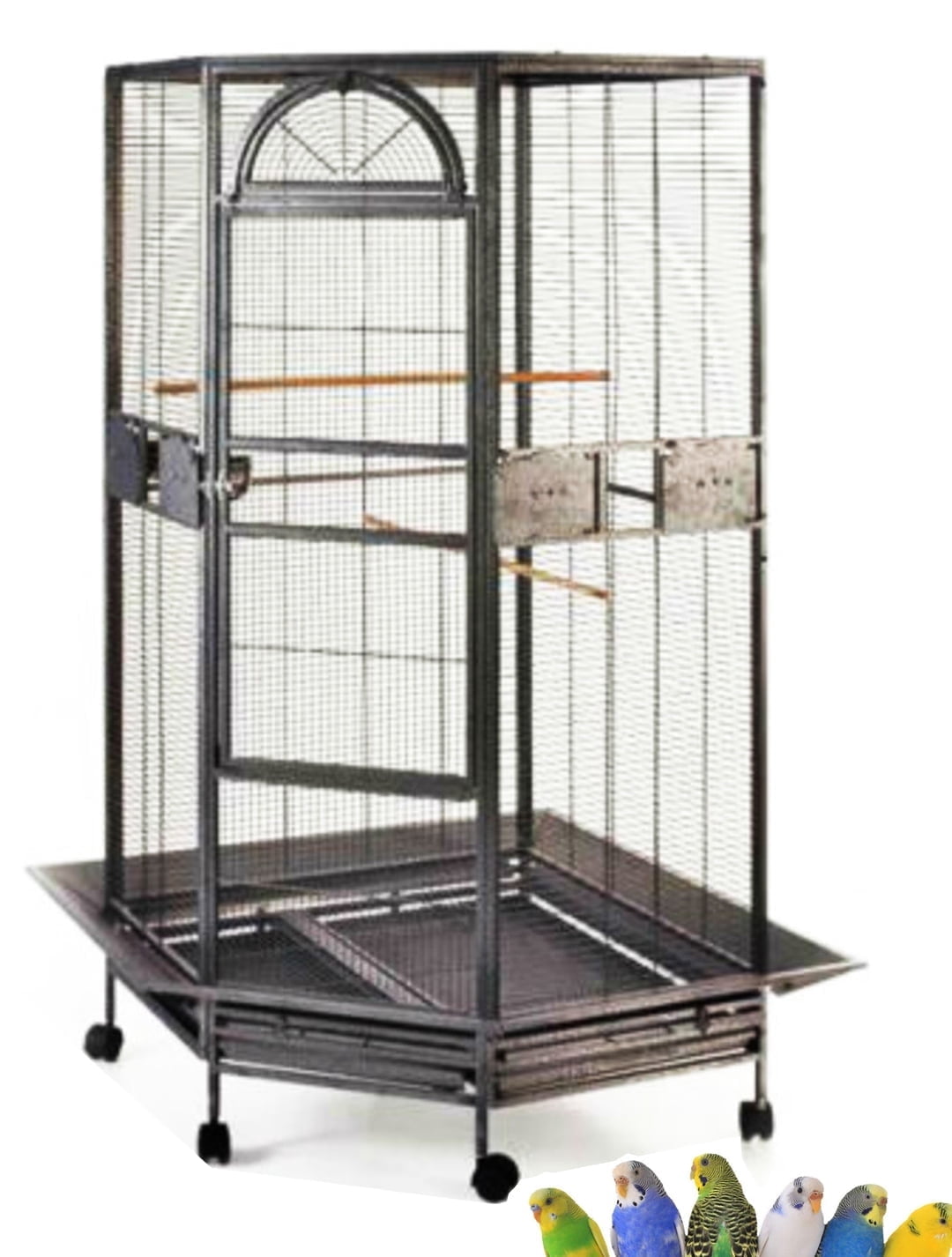 64" Extra Large Pentagon Corner Flight Bird Parrot Cage for Cockatiel Parakeet Budgies Aviary Canary Lovebird Finch Parrot with Around Metal Seed Skirts