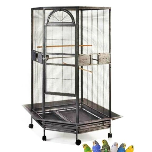 64" Extra Large Pentagon Corner Flight Bird Parrot Cage for Cockatiel Parakeet Budgies Aviary Canary Lovebird Finch Parrot with Around Metal Seed Skirts